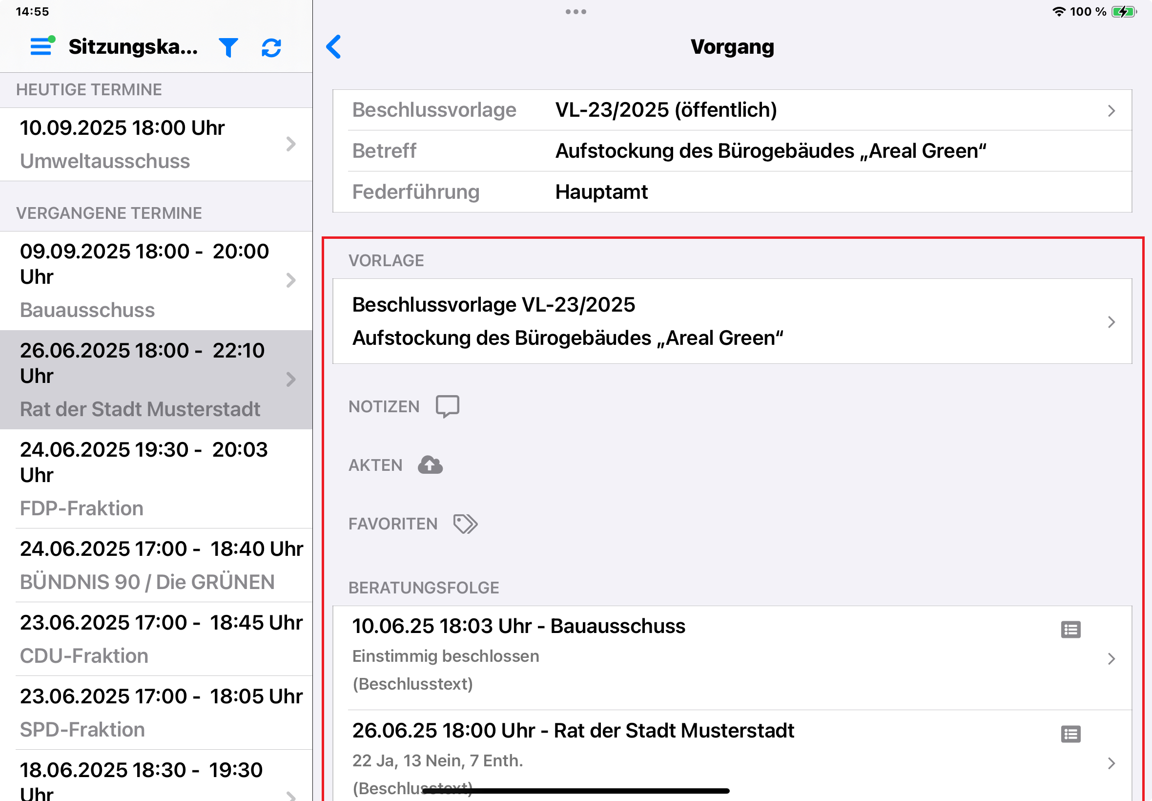 Vorgangsinhaltsübersicht
