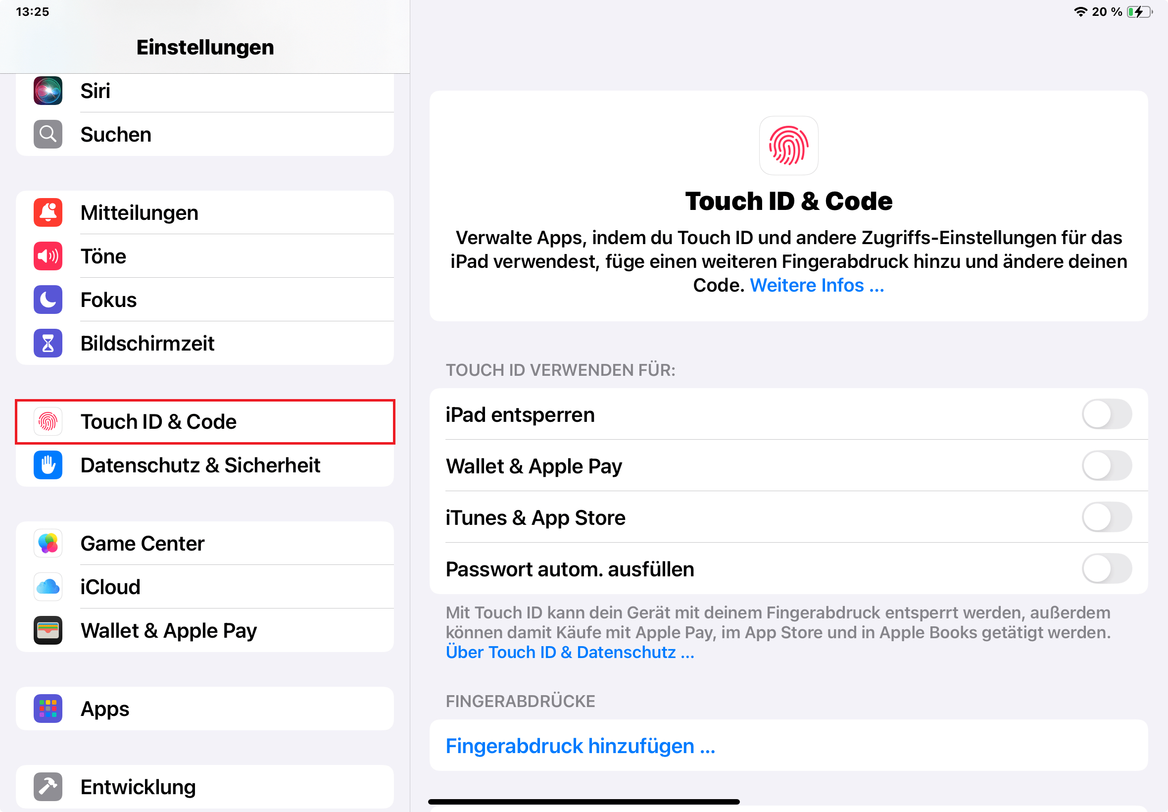 Allgemeine Information Touch/Face ID
