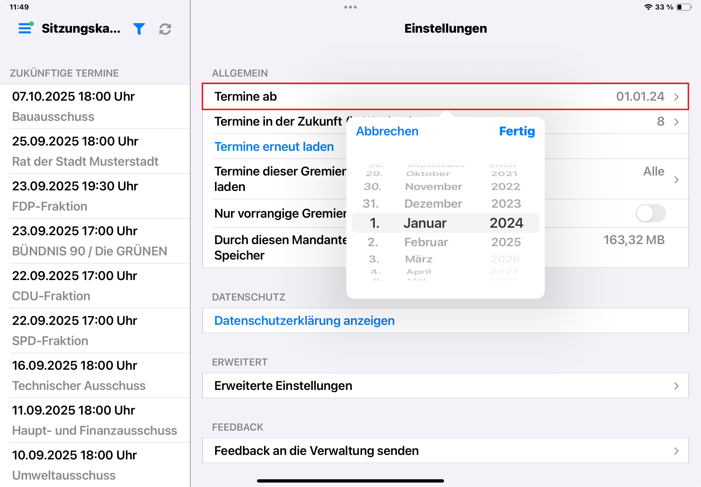 Vergangene Termineinsichtnahme