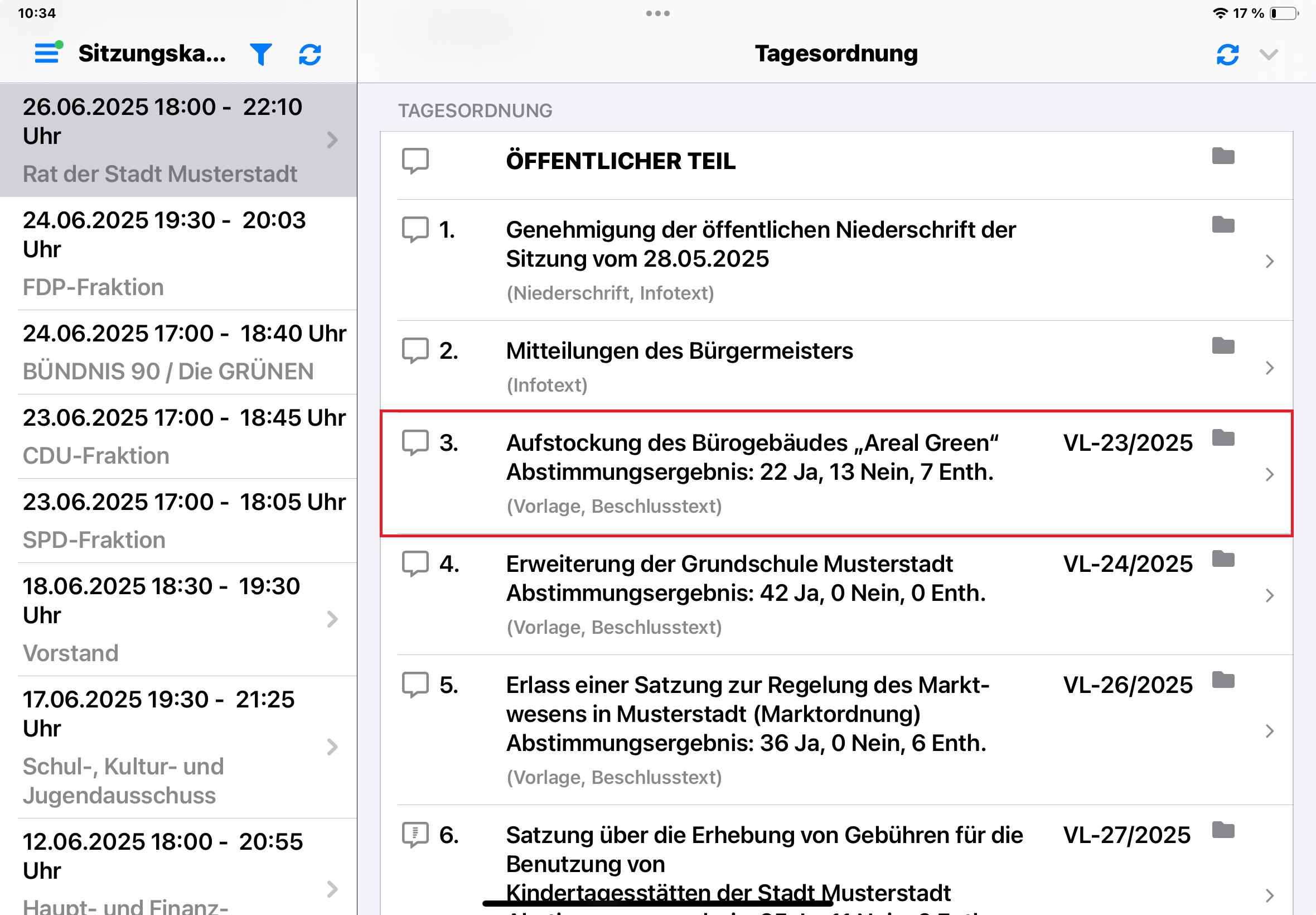 Tagesordnungspunkt aufrufen
