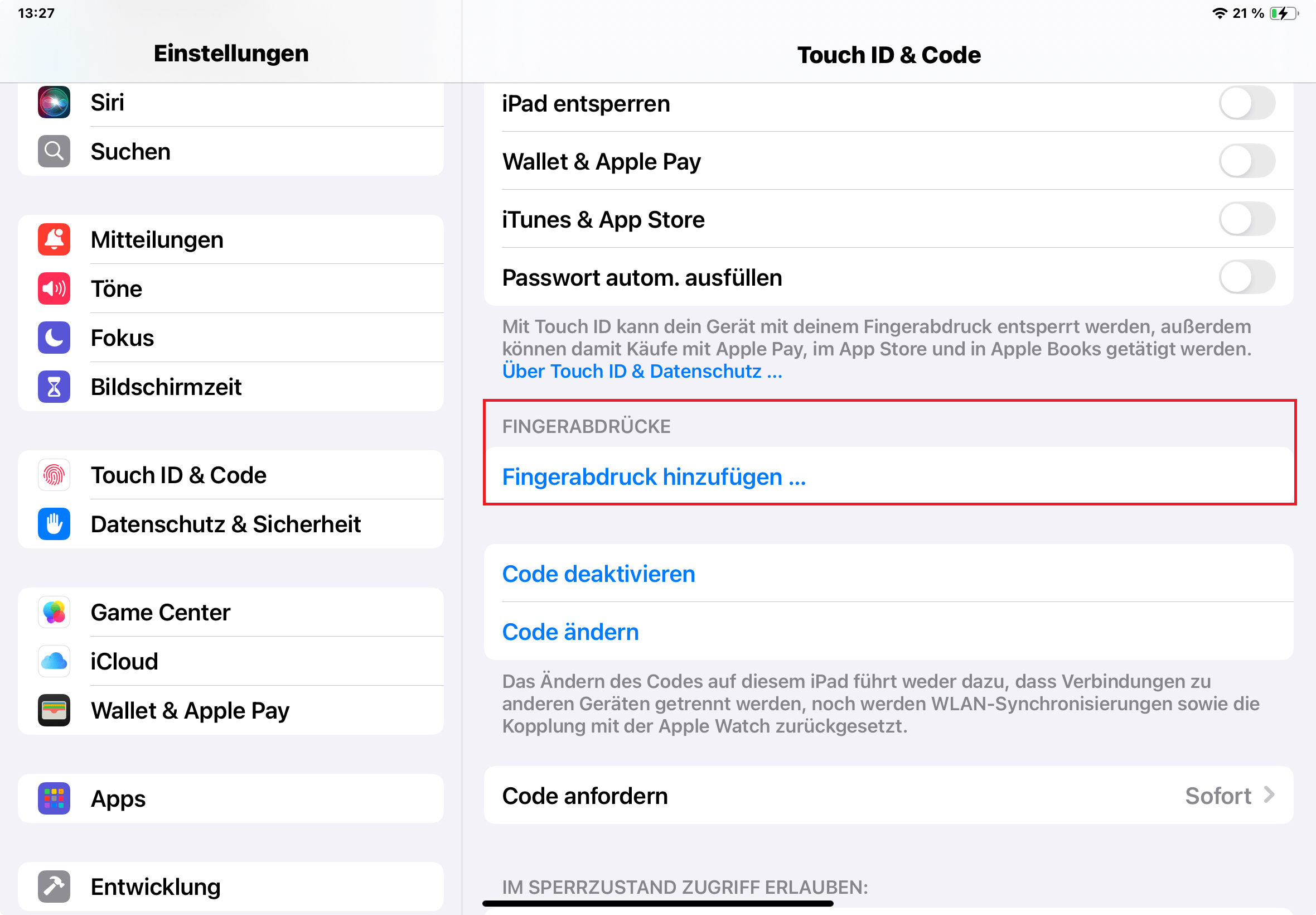 Aktivierung Touch/Face ID