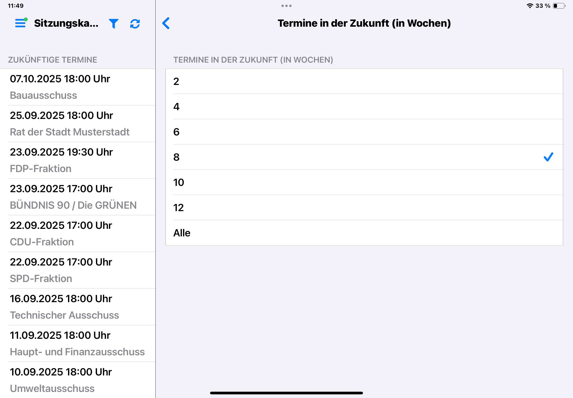 Zukünftige Termineinsichtnahme