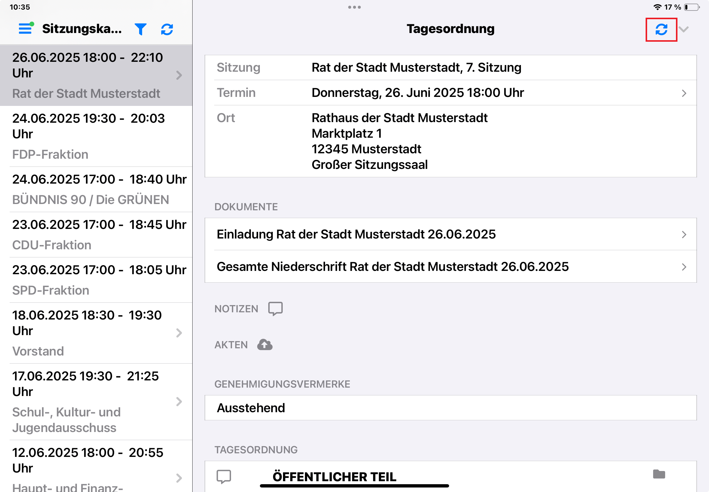 Manuelle Aktualisierung
