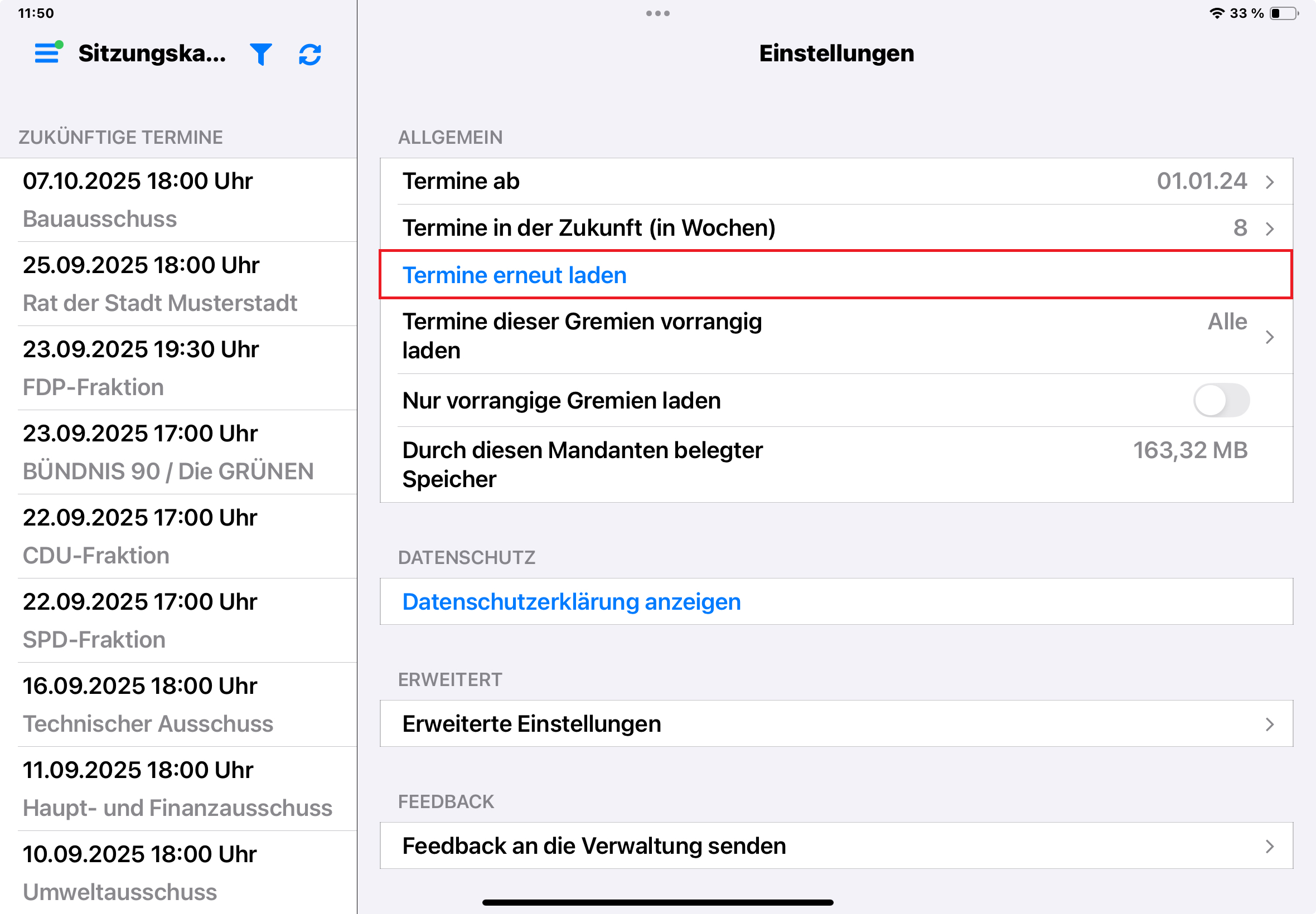 Termine erneut laden