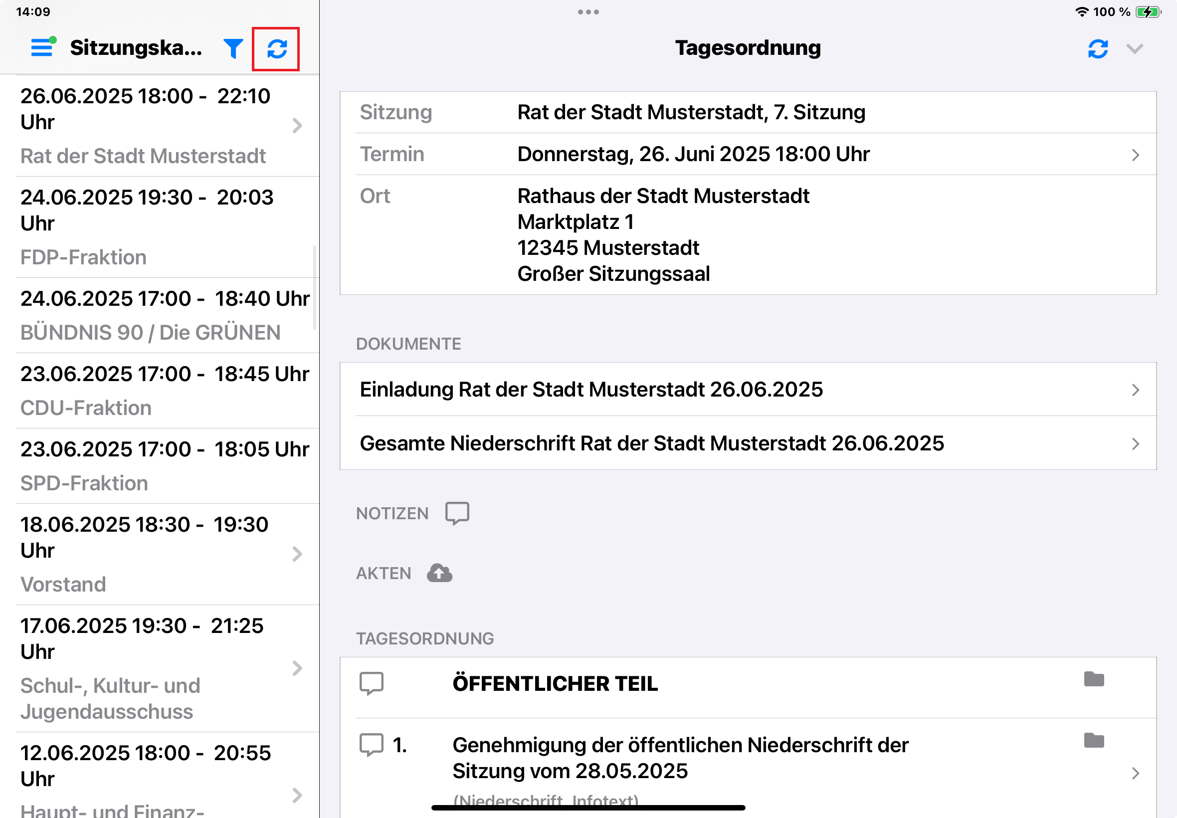 Manuelle Datenaktualisierung